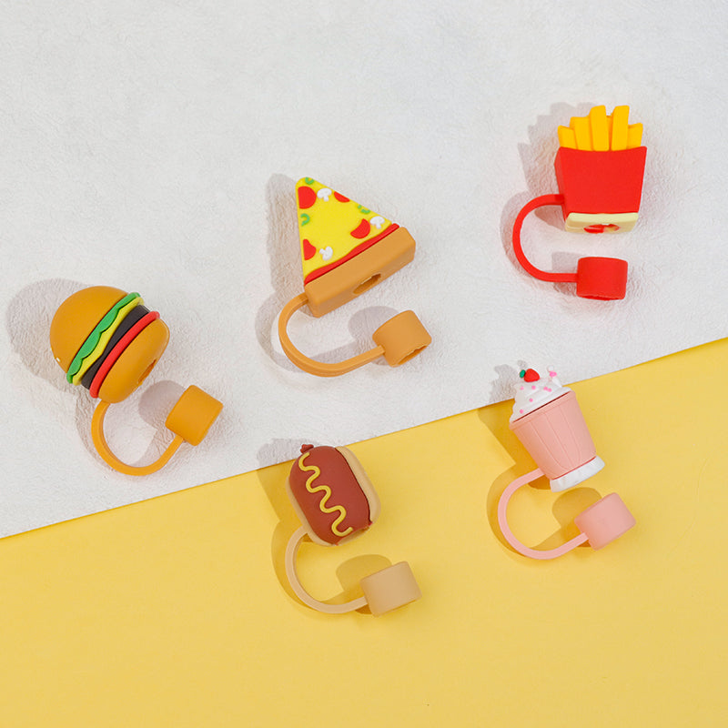 3D силиконовые насадки на трубочки в виде еды – многоразовые крышки для трубочек с дизайном гамбургера и картофеля фри – пылезащитные аксессуары для напитков