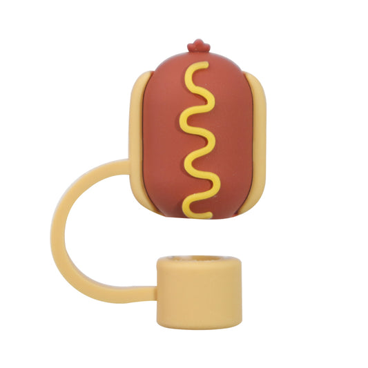 3D Cartoon Food Straw Covers - Reusable Silicone Straw Caps with Hamburger French Fries Design - Dust Proof Drink Accessories