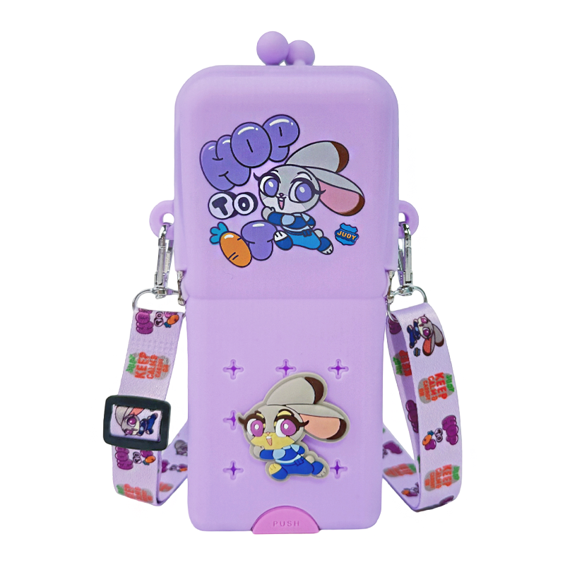 Disney Licensed Zootopia Judy & Nick Silicone Crossbody Bag | Multi-functional Student Pencil Case & Phone Pouch