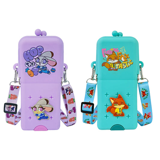 Disney Licensed Zootopia Judy & Nick Silicone Crossbody Bag | Multi-functional Student Pencil Case & Phone Pouch