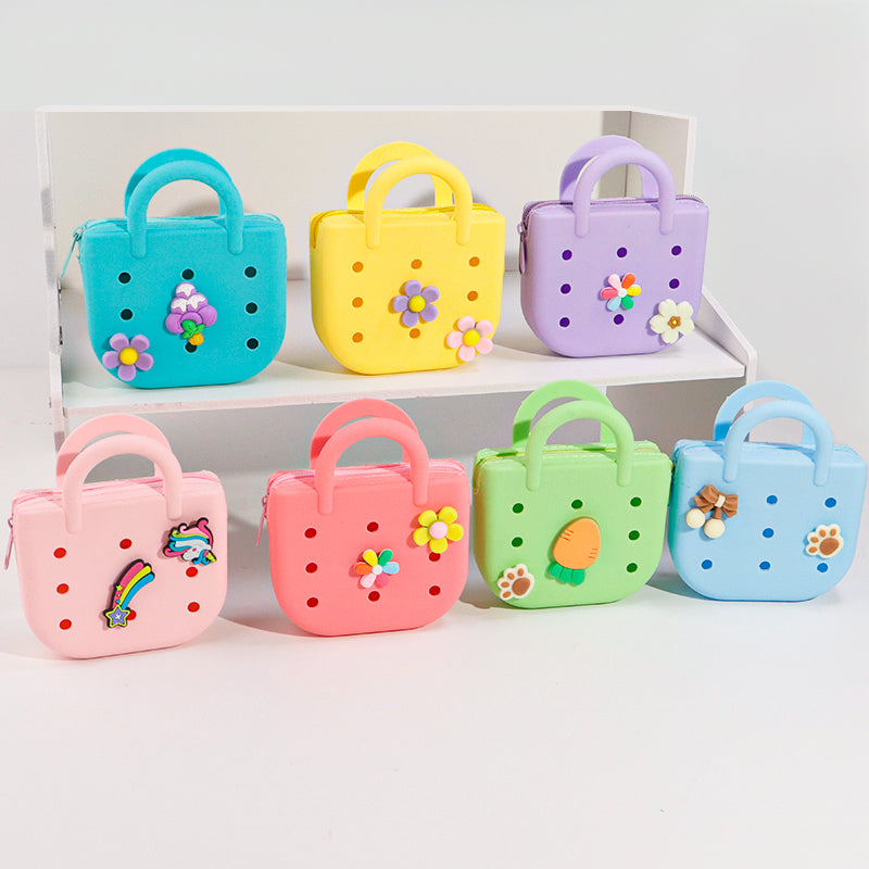 Custom Color-Block DIY Silicone Tote — Phone Storage & Beach Bag | Direct Silicone Bag Manufacturer