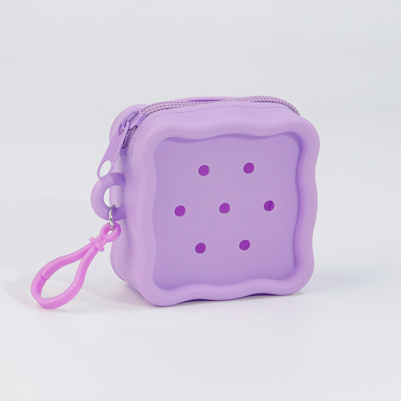 DIY Silicone Square Coin Purse for Kids, Candy Color Mini Pouch, Cute Punch-Hole Design Bag, Earbuds Cable Organizer, Small Travel Storage Case