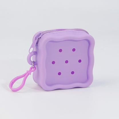 DIY Silicone Square Coin Purse for Kids, Candy Color Mini Pouch, Cute Punch-Hole Design Bag, Earbuds Cable Organizer, Small Travel Storage Case
