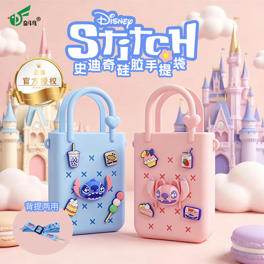 Official Disney Licensed Stitch & Angel Donut Storage Bag, Cute Kids Girls Silicone Handbag