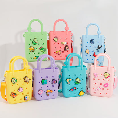 Trendy Color-Block DIY Silicone Crossbody Tote – Phone Organizer & Beach Vacation Bag