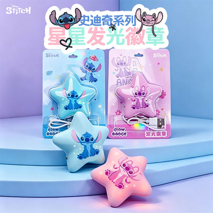 Disney Stitch Star-Shaped Glow-in-the-Dark LED Badges – Cute Luminous Character Pins, USB Rechargeable Night Light Accessories