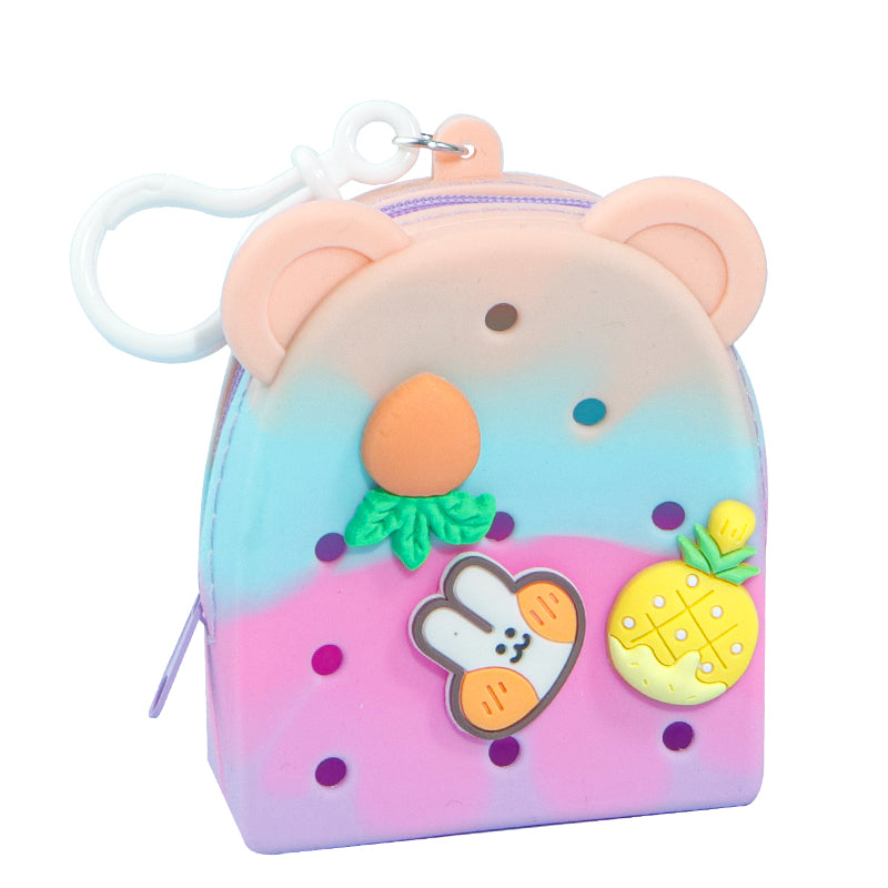 Cute Gradient Bear-Ear DIY Silicone Mini Pouch – Earbuds, Cables & Coins Organizer