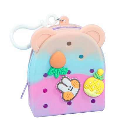 Cute Gradient Bear-Ear DIY Silicone Mini Pouch – Earbuds, Cables & Coins Organizer