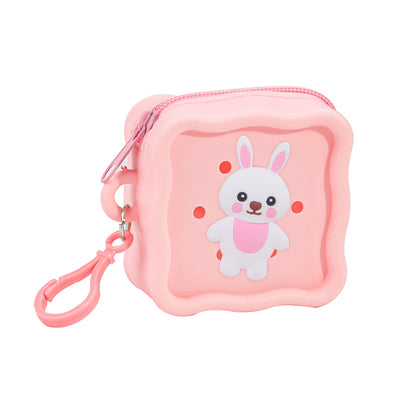 DIY Silicone Square Coin Purse for Kids, Candy Color Mini Pouch, Cute Punch-Hole Design Bag, Earbuds Cable Organizer, Small Travel Storage Case