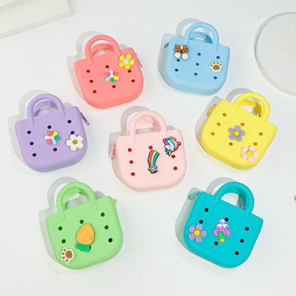Custom Color-Block DIY Silicone Tote — Phone Storage & Beach Bag | Direct Silicone Bag Manufacturer