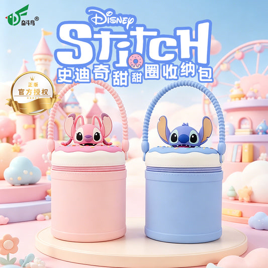 Official Disney Licensed Stitch & Angel Donut Silicone Storage Bag, Cute Mini Handbag for Girls