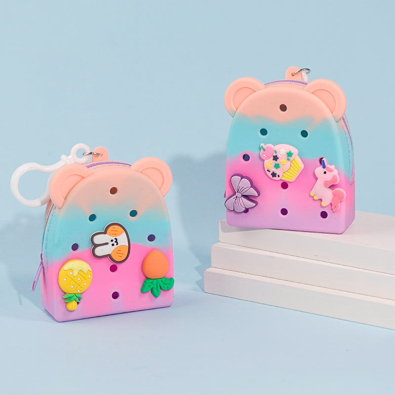 Cute Gradient Bear-Ear DIY Silicone Mini Pouch – Earbuds, Cables & Coins Organizer