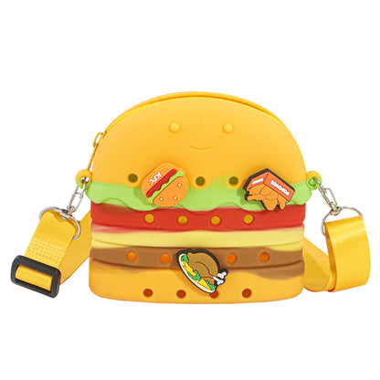 Custom Fake-Food DIY Silicone Punch-Hole Bag | Cute French Fries & Burger Crossbody | Cartoon Kids Handbag | Factory Direct Wholesale