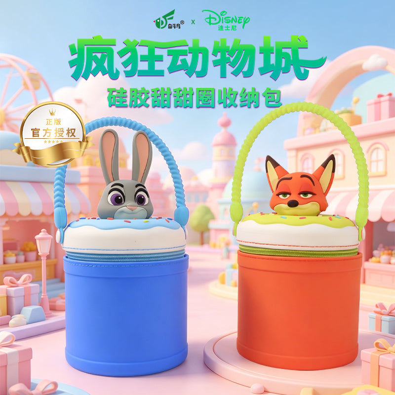 Official Disney Licensed Zootopia Donut Silicone Storage Bag, Portable Cartoon Kids Handbag