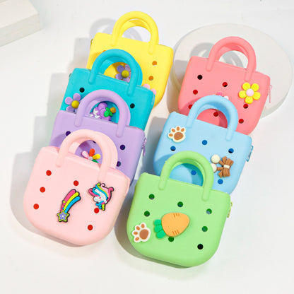 Custom Color-Block DIY Silicone Tote — Phone Storage & Beach Bag | Direct Silicone Bag Manufacturer