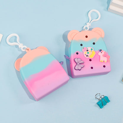 Cute Gradient Bear-Ear DIY Silicone Mini Pouch – Earbuds, Cables & Coins Organizer