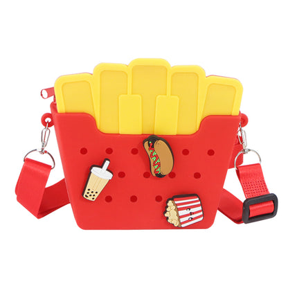 Custom Fake-Food DIY Silicone Punch-Hole Bag | Cute French Fries & Burger Crossbody | Cartoon Kids Handbag | Factory Direct Wholesale
