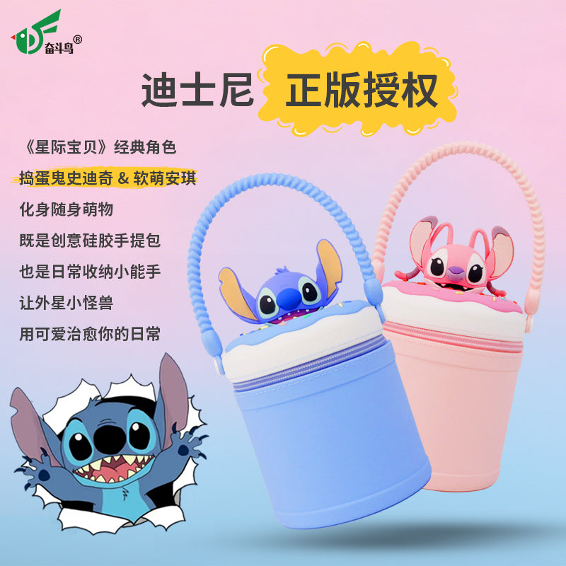 Official Disney Licensed Stitch & Angel Donut Silicone Storage Bag, Cute Mini Handbag for Girls