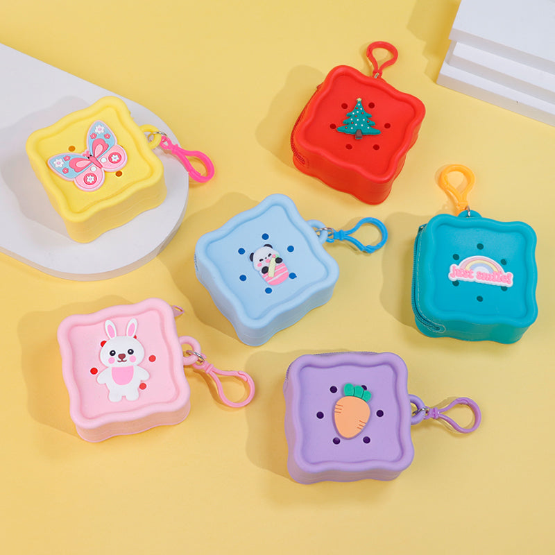 DIY Silicone Square Coin Purse for Kids, Candy Color Mini Pouch, Cute Punch-Hole Design Bag, Earbuds Cable Organizer, Small Travel Storage Case