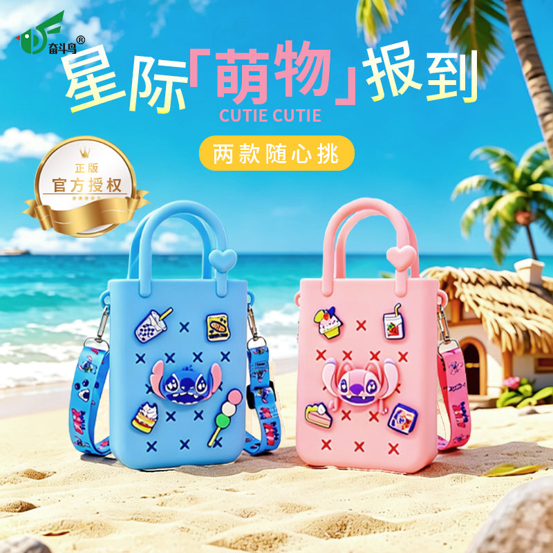 Official Disney Licensed Stitch & Angel Donut Storage Bag, Cute Kids Girls Silicone Handbag