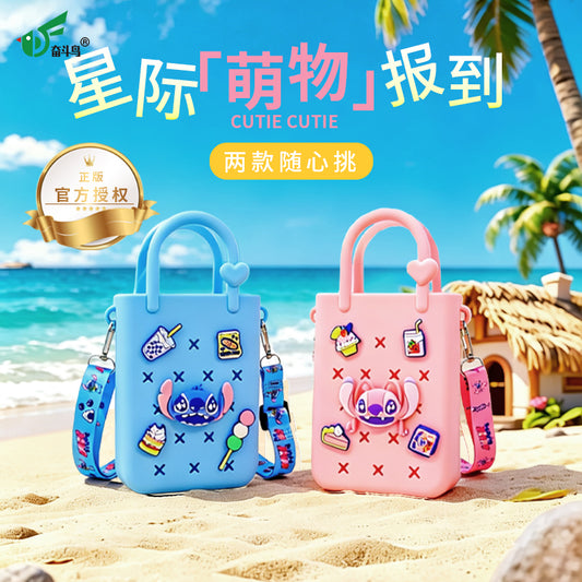 Official Disney Licensed Stitch & Angel Donut Storage Bag, Cute Kids Girls Silicone Handbag