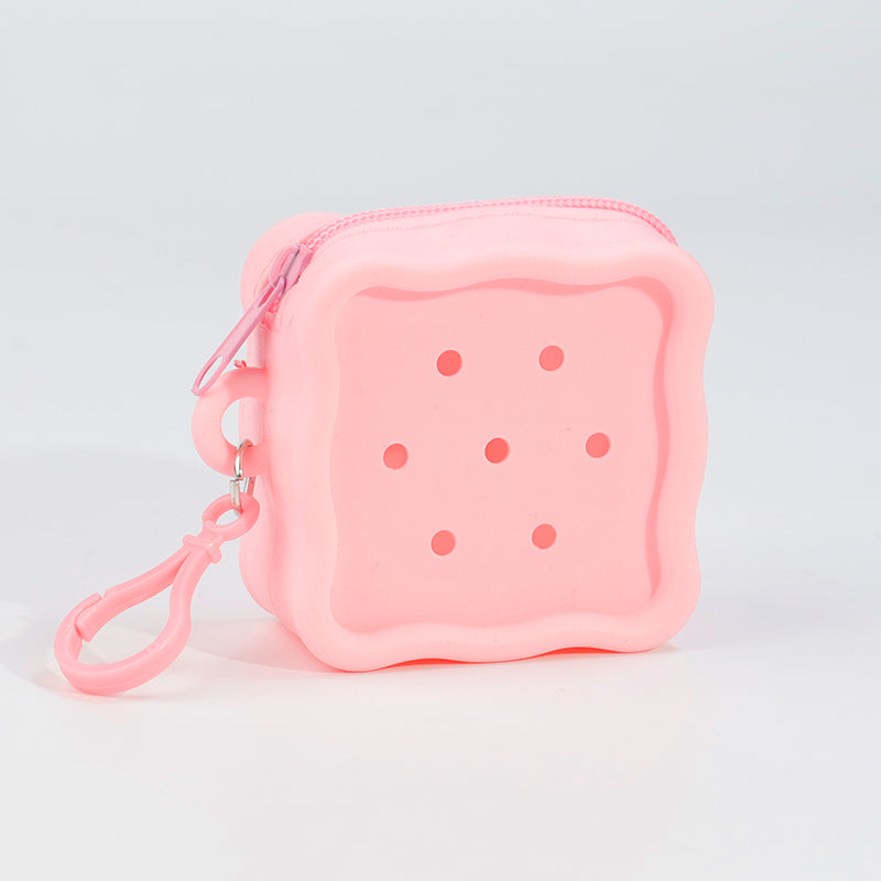 DIY Silicone Square Coin Purse for Kids, Candy Color Mini Pouch, Cute Punch-Hole Design Bag, Earbuds Cable Organizer, Small Travel Storage Case