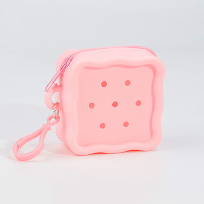 DIY Silicone Square Coin Purse for Kids, Candy Color Mini Pouch, Cute Punch-Hole Design Bag, Earbuds Cable Organizer, Small Travel Storage Case