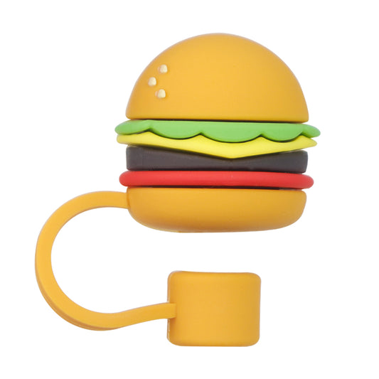 3D Cartoon Food Straw Covers - Reusable Silicone Straw Caps with Hamburger French Fries Design - Dust Proof Drink Accessories