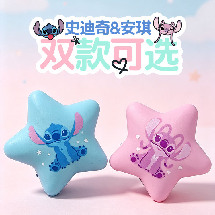 Disney Stitch Star-Shaped Glow-in-the-Dark LED Badges – Cute Luminous Character Pins, USB Rechargeable Night Light Accessories