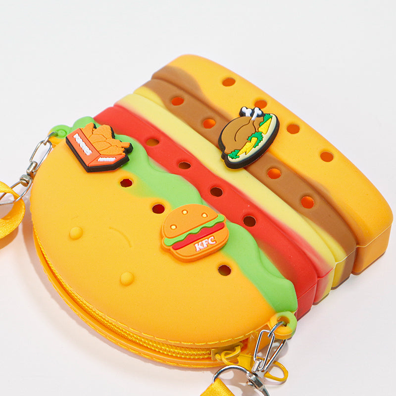 Custom Fake-Food DIY Silicone Punch-Hole Bag | Cute French Fries & Burger Crossbody | Cartoon Kids Handbag | Factory Direct Wholesale