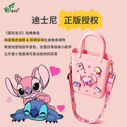 Official Disney Licensed Stitch & Angel Donut Storage Bag, Cute Kids Girls Silicone Handbag