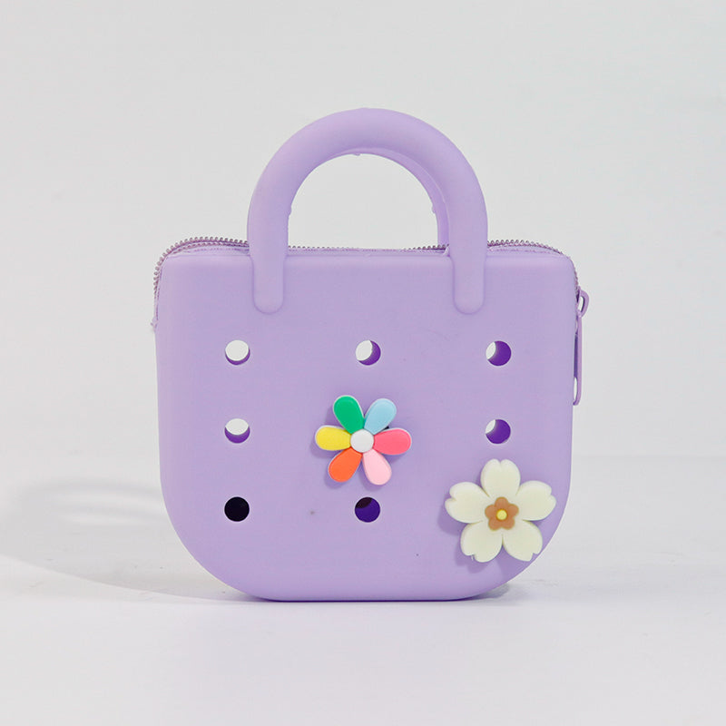 Custom Color-Block DIY Silicone Tote — Phone Storage & Beach Bag | Direct Silicone Bag Manufacturer