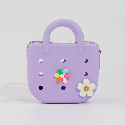 Custom Color-Block DIY Silicone Tote — Phone Storage & Beach Bag | Direct Silicone Bag Manufacturer