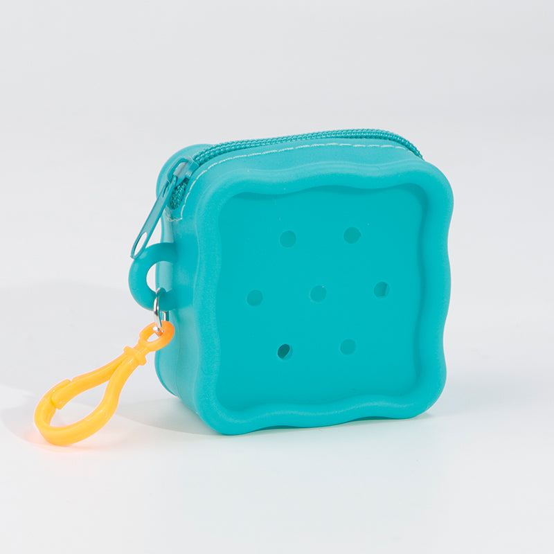 DIY Silicone Square Coin Purse for Kids, Candy Color Mini Pouch, Cute Punch-Hole Design Bag, Earbuds Cable Organizer, Small Travel Storage Case