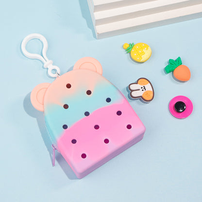 Cute Gradient Bear-Ear DIY Silicone Mini Pouch – Earbuds, Cables & Coins Organizer