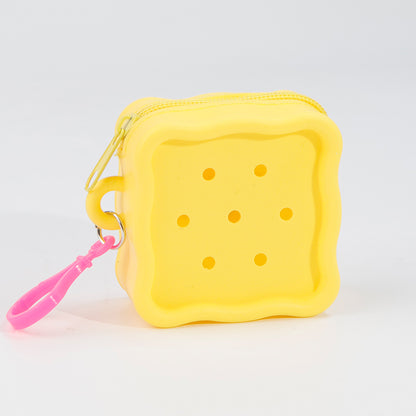 DIY Silicone Square Coin Purse for Kids, Candy Color Mini Pouch, Cute Punch-Hole Design Bag, Earbuds Cable Organizer, Small Travel Storage Case