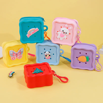 DIY Silicone Square Coin Purse for Kids, Candy Color Mini Pouch, Cute Punch-Hole Design Bag, Earbuds Cable Organizer, Small Travel Storage Case
