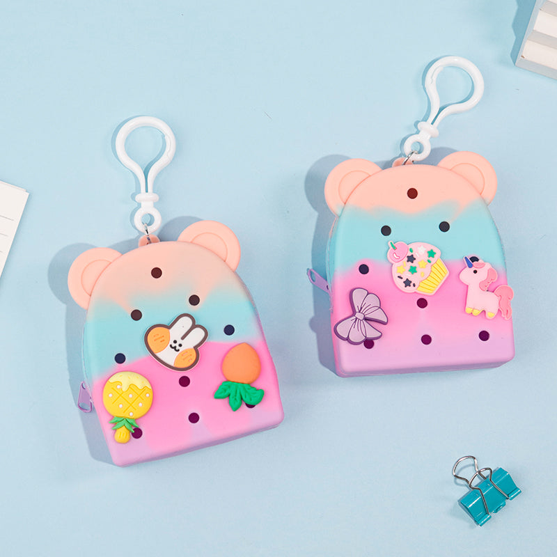 Cute Gradient Bear-Ear DIY Silicone Mini Pouch – Earbuds, Cables & Coins Organizer