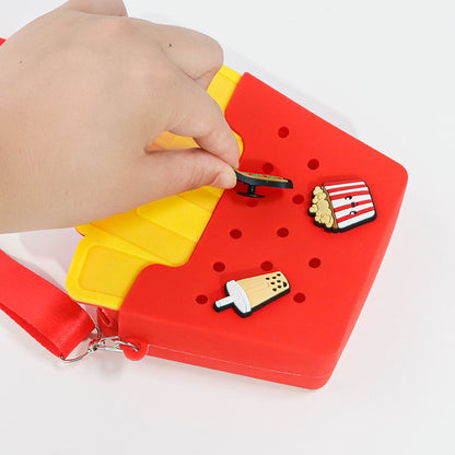 Custom Fake-Food DIY Silicone Punch-Hole Bag | Cute French Fries & Burger Crossbody | Cartoon Kids Handbag | Factory Direct Wholesale