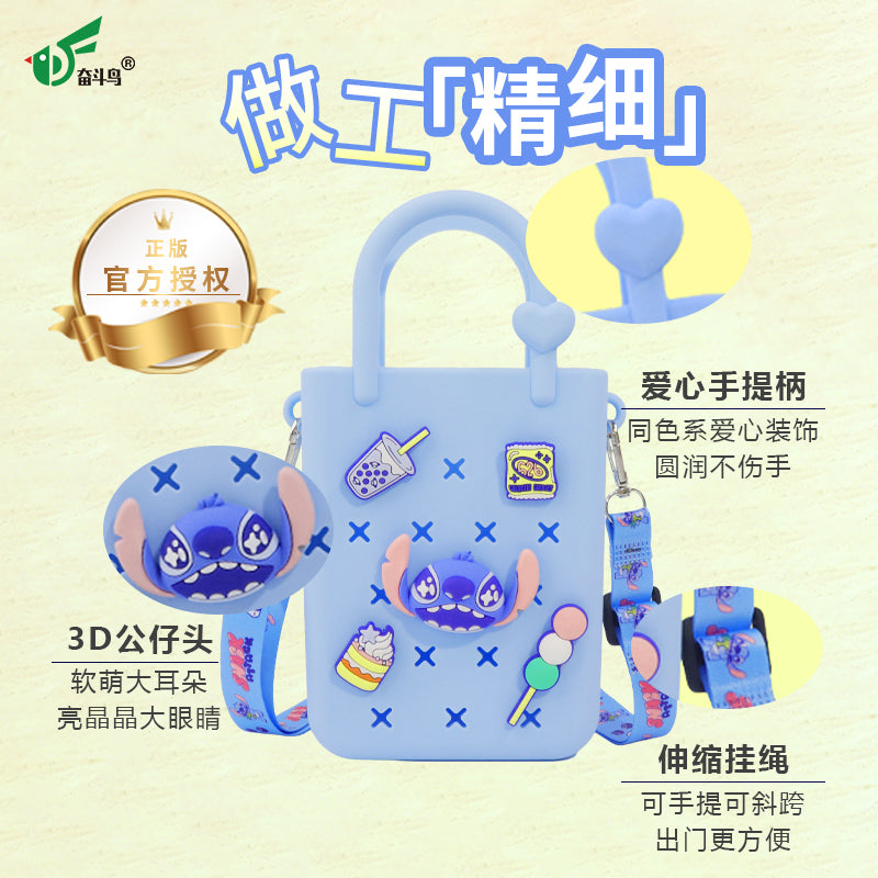 Official Disney Licensed Stitch & Angel Donut Storage Bag, Cute Kids Girls Silicone Handbag