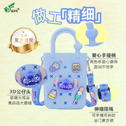 Official Disney Licensed Stitch & Angel Donut Storage Bag, Cute Kids Girls Silicone Handbag