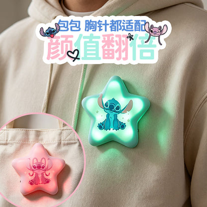 Disney Stitch Star-Shaped Glow-in-the-Dark LED Badges – Cute Luminous Character Pins, USB Rechargeable Night Light Accessories