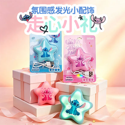Disney Stitch Star-Shaped Glow-in-the-Dark LED Badges – Cute Luminous Character Pins, USB Rechargeable Night Light Accessories