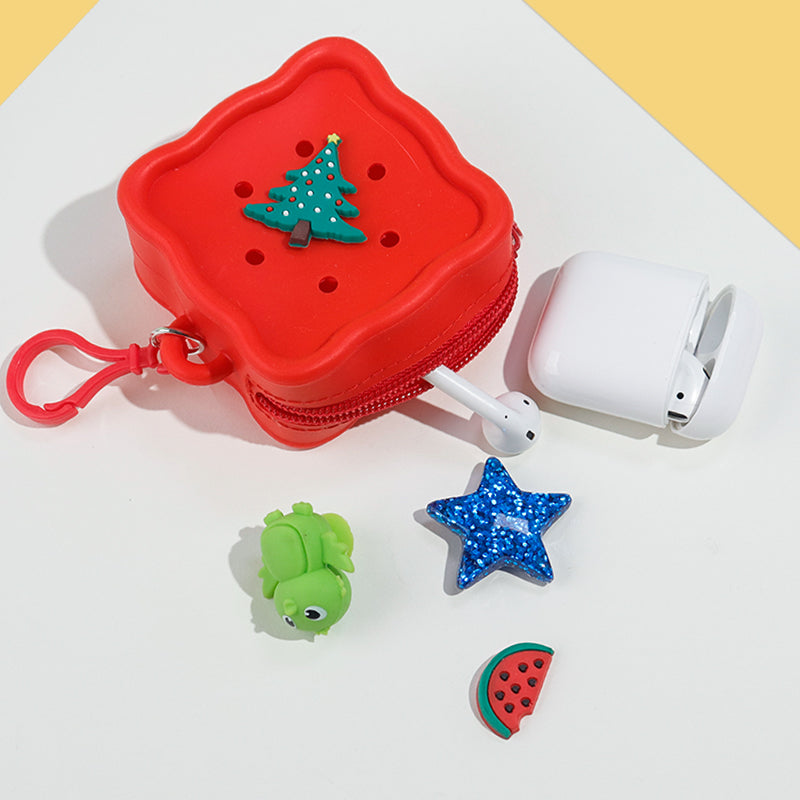 DIY Silicone Square Coin Purse for Kids, Candy Color Mini Pouch, Cute Punch-Hole Design Bag, Earbuds Cable Organizer, Small Travel Storage Case