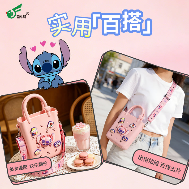 Official Disney Licensed Stitch & Angel Donut Storage Bag, Cute Kids Girls Silicone Handbag