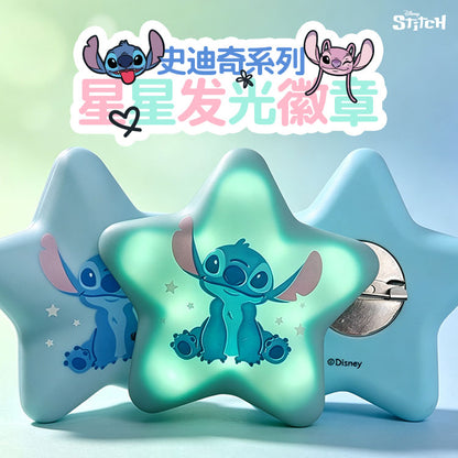 Disney Stitch Star-Shaped Glow-in-the-Dark LED Badges – Cute Luminous Character Pins, USB Rechargeable Night Light Accessories