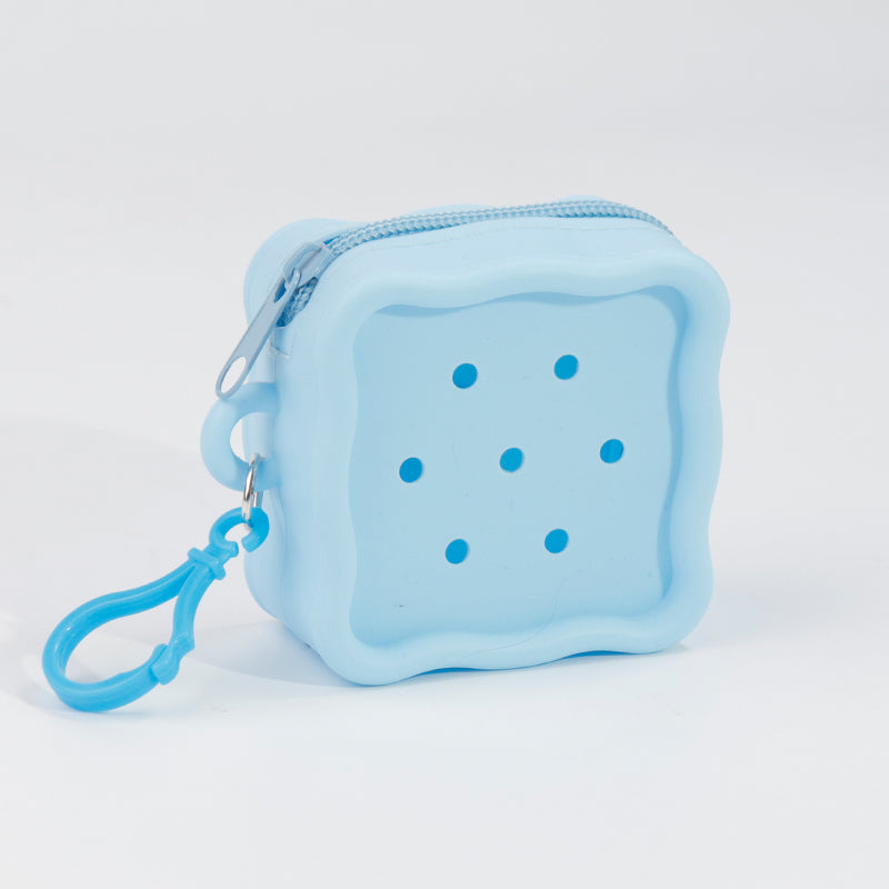 DIY Silicone Square Coin Purse for Kids, Candy Color Mini Pouch, Cute Punch-Hole Design Bag, Earbuds Cable Organizer, Small Travel Storage Case