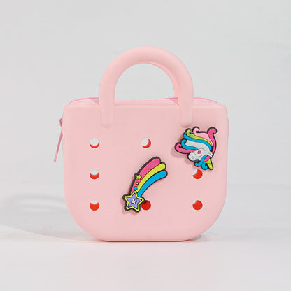 Custom Color-Block DIY Silicone Tote — Phone Storage & Beach Bag | Direct Silicone Bag Manufacturer