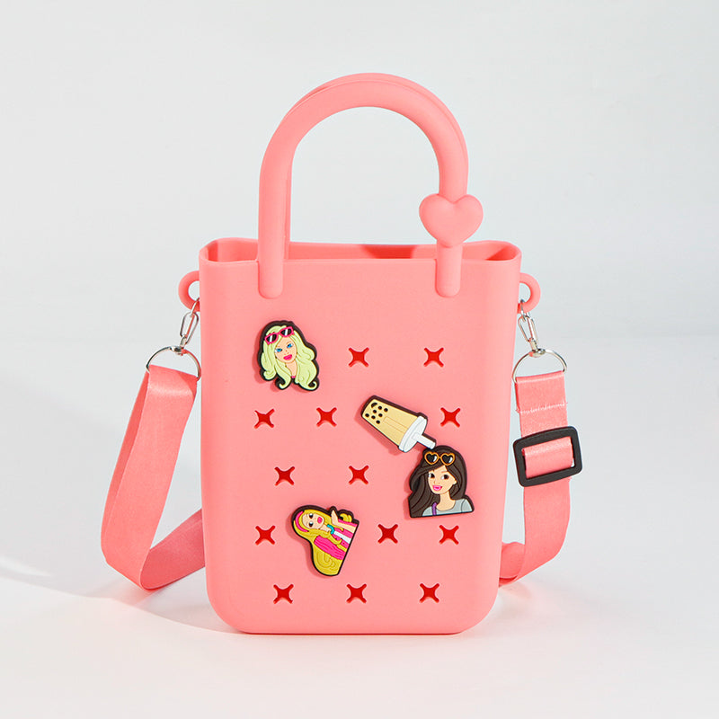 Trendy Color-Block DIY Silicone Crossbody Tote – Phone Organizer & Beach Vacation Bag