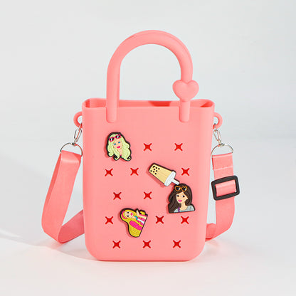 Trendy Color-Block DIY Silicone Crossbody Tote – Phone Organizer & Beach Vacation Bag